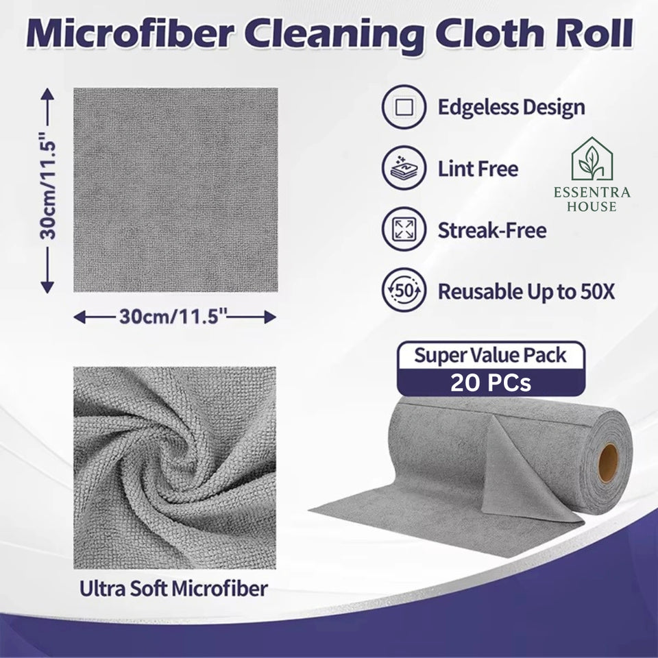 Microfiber Cleaning Cloth Roll – (25 Sheets) Reusable & Super Absorbent